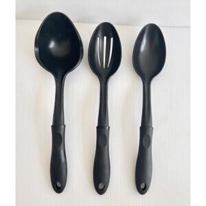 3 Vtg Nylon Stainless Cooking Utensils Slotted Spoon Ladle Spatula Black USA
